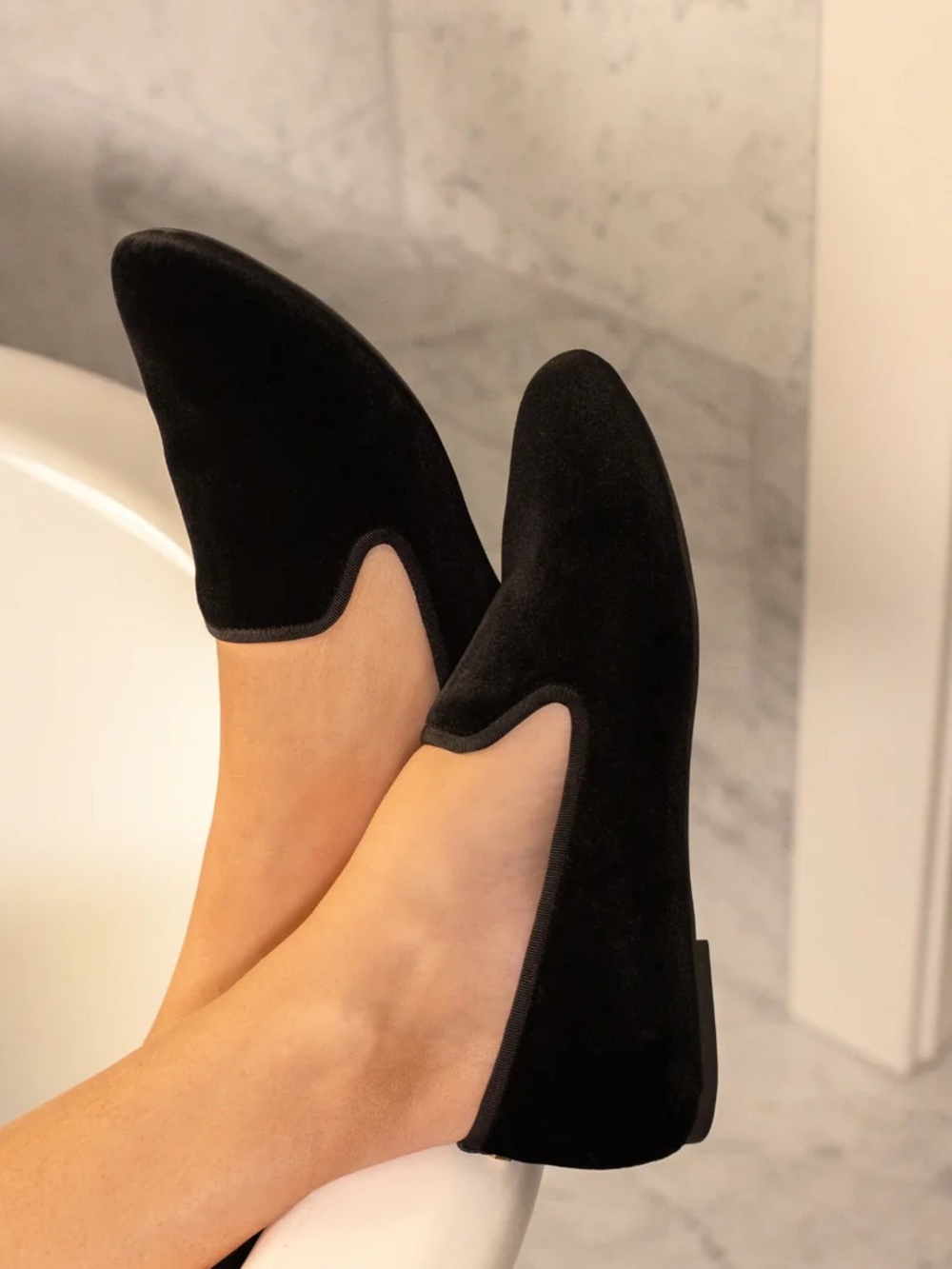 Birdies The Starling Loafer Flat in Black Velvet Faux Fur Lined
